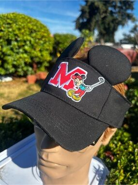 Disney Kids Girl’s Black Minnie Golf Visor Hat with Ears Branded Size One